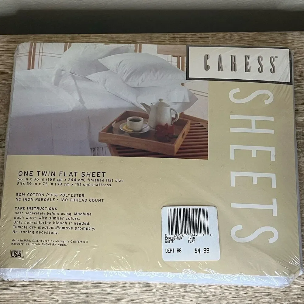 Vintage Caress Twin Flat Sheet NoIron Solid White 50% Cotton 50% Polyester 66x96